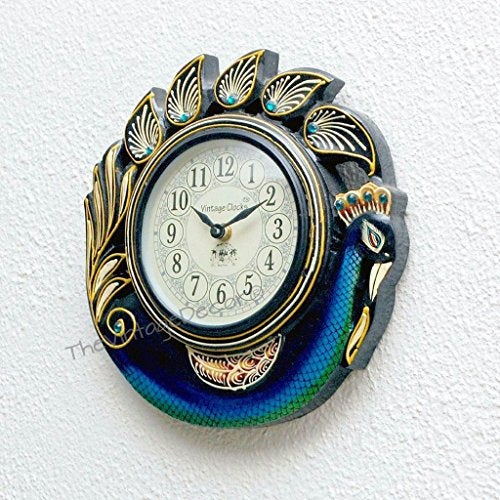 Vintage Clock Handcrafted Peacock Wooden Non-Ticking Analog Clock With Hand-Painted Art Work(Multicolour,Small 10X10 Inches/25 X 25 Cm,Dial Size : 5 Inches/13 Cm) - Image 3