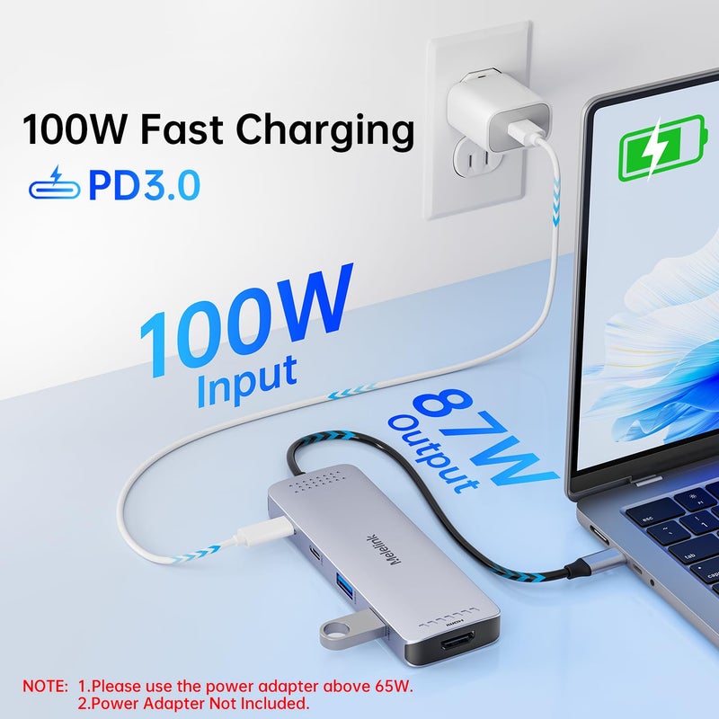 Melelink USB C Hub Multiport Adapter for MacBook Pro/Air, 10 in 1 USB C Dongle Mac HDMI Adapter, USBC Dock Compatible for iPad Pro, iMac, Dell, HP, Lenovo (4K@60Hz HDMI,SD/TF Card Reader,100W PD, 6 USB Ports) - Image 5