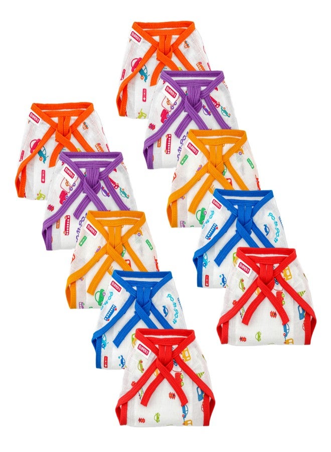 Bumsies Tie up Nappy For Babies, Reusable, Washable Soft Muslin Cotton Nappy/Langot for New Born Baby | Gentle on Baby Skin | Helps in Potty Training | 0-1 months | Pack of 10 | Printed - Image 1