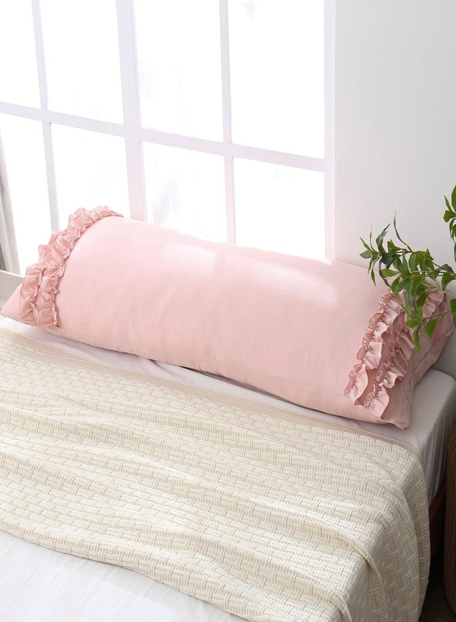 Herside French Country Vintage Ruffled Body Pillow Cover - 20x54, Ultra Soft Washed Microfiber with Pink Bow, 1 Pack - Image 3