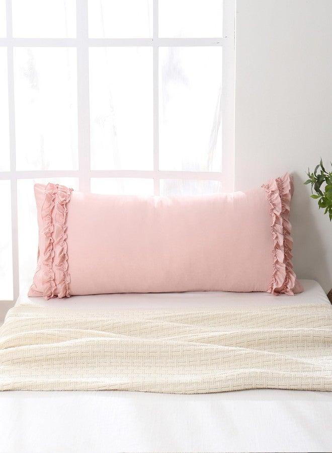 Herside French Country Vintage Ruffled Body Pillow Cover - 20x54, Ultra Soft Washed Microfiber with Pink Bow, 1 Pack - Image 2
