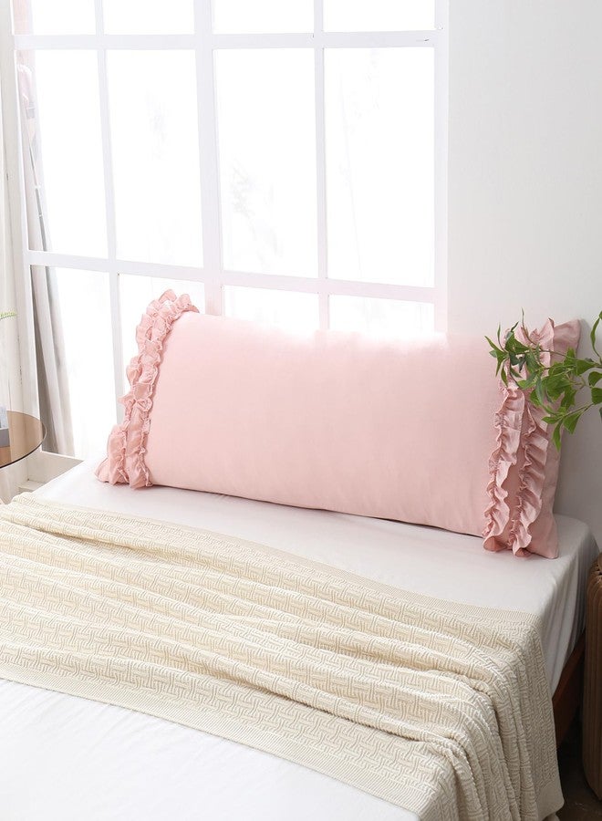 Herside French Country Vintage Ruffled Body Pillow Cover - 20x54, Ultra Soft Washed Microfiber with Pink Bow, 1 Pack - Image 1