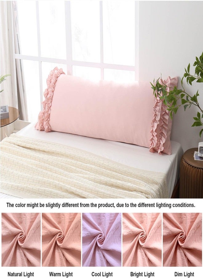 Herside French Country Vintage Ruffled Body Pillow Cover - 20x54, Ultra Soft Washed Microfiber with Pink Bow, 1 Pack - Image 5
