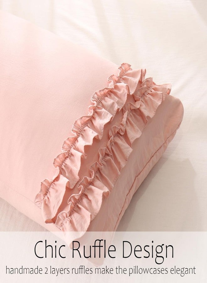 Herside French Country Vintage Ruffled Body Pillow Cover - 20x54, Ultra Soft Washed Microfiber with Pink Bow, 1 Pack - Image 4