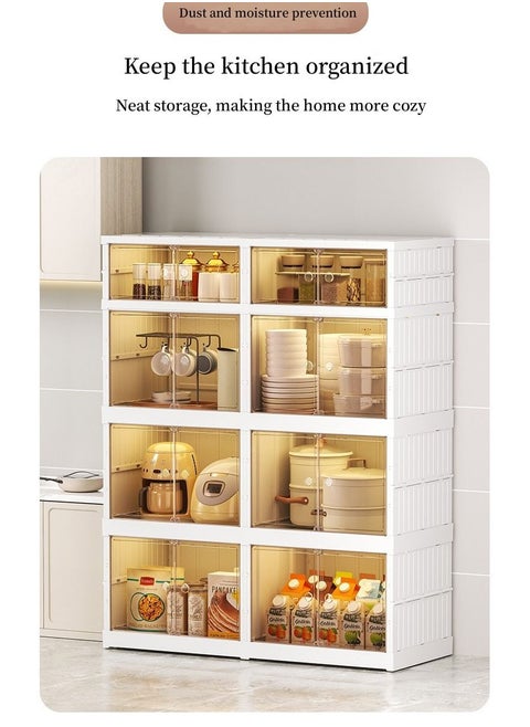 Transparent Plastic Folding Kitchen Storage Cabinet Multi Layer Microwave Plate Organizers Storage Boxes Dustproof Folding