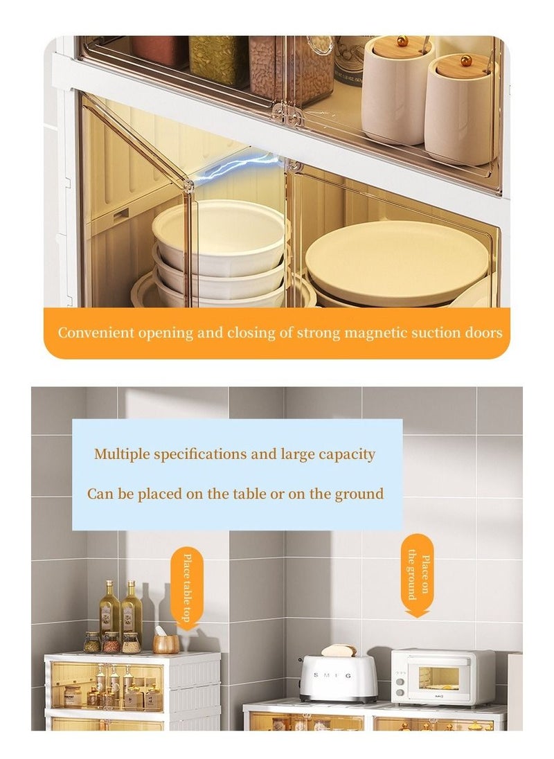 Transparent Plastic Folding Kitchen Storage Cabinet Multi Layer Microwave Plate Organizers Storage Boxes Dustproof Folding