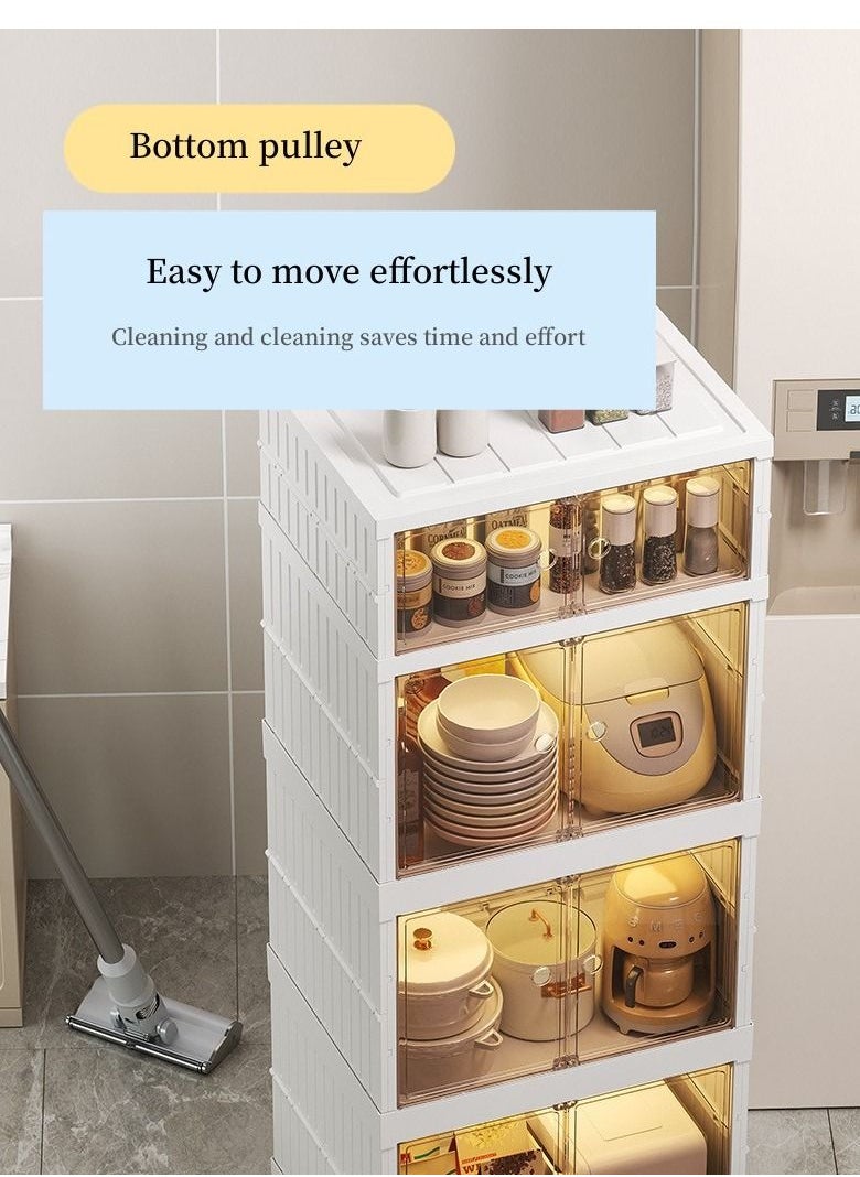 Transparent Plastic Folding Kitchen Storage Cabinet Multi Layer Microwave Plate Organizers Storage Boxes Dustproof Folding
