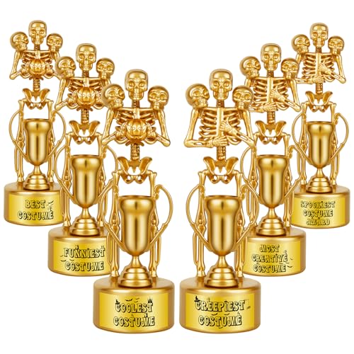 AORZIT 6 Pack Halloween Trophy Best Costume Trophy Skeleton Trophies, Halloween Trophy Awards for Kids Adults Halloween Party Prizes Contest Prizes Funny Trophy for Halloween Party Supplies - Image 1