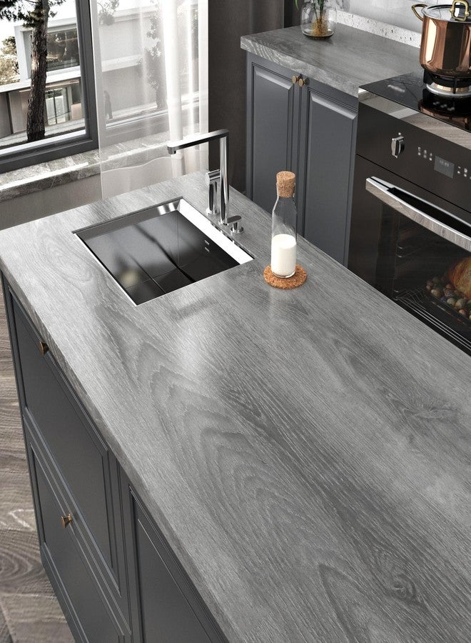 STICKEEP Grey Wood Wallpaper Peel and Stick Countertops Waterproof Wood Contact Paper Peel and Stick Wallpaper Wood Grain Contact Paper for Cabinets Renter Friendly Removable Bedroom Vinyl 24 x 118 IN - Image 2