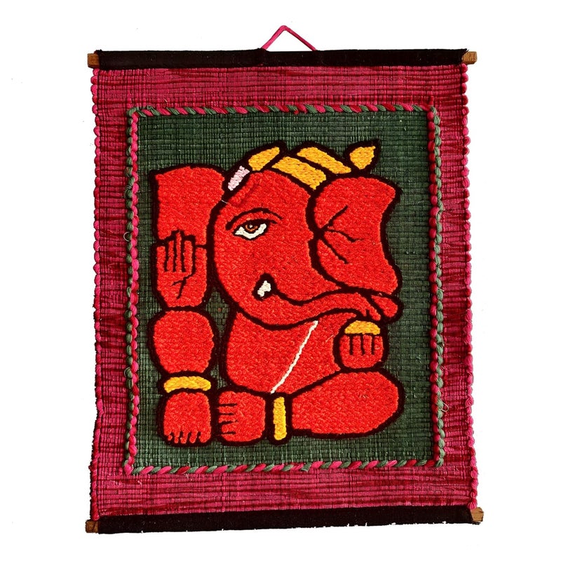 VARUNAVI Handloom Ganesha Wall Hanging Tapestry 19 X 15 inches - Image 1