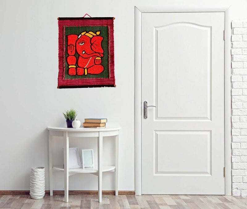 VARUNAVI Handloom Ganesha Wall Hanging Tapestry 19 X 15 inches - Image 2