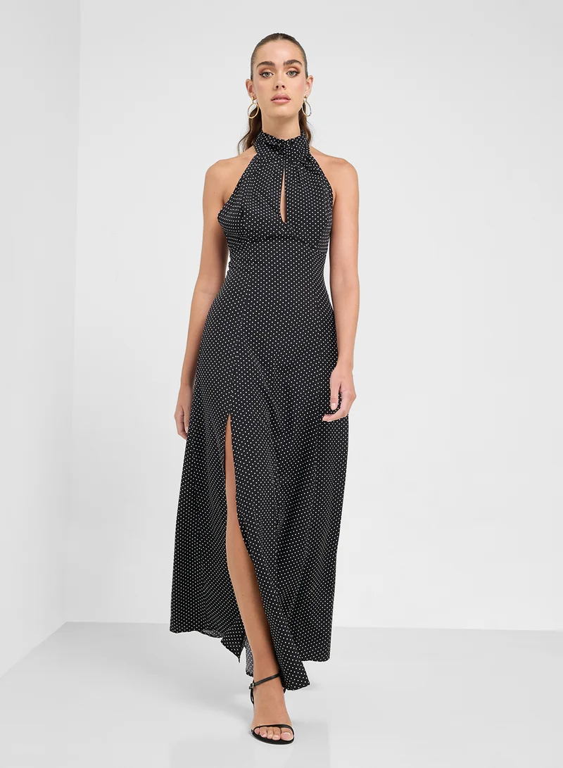 Ginger Polka Halter Maxi Dress