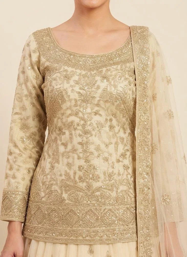 Viny VINY Beige 3-Piece Sequin Embroidered Lehenga Set – Women's Indian Ethnic Wear