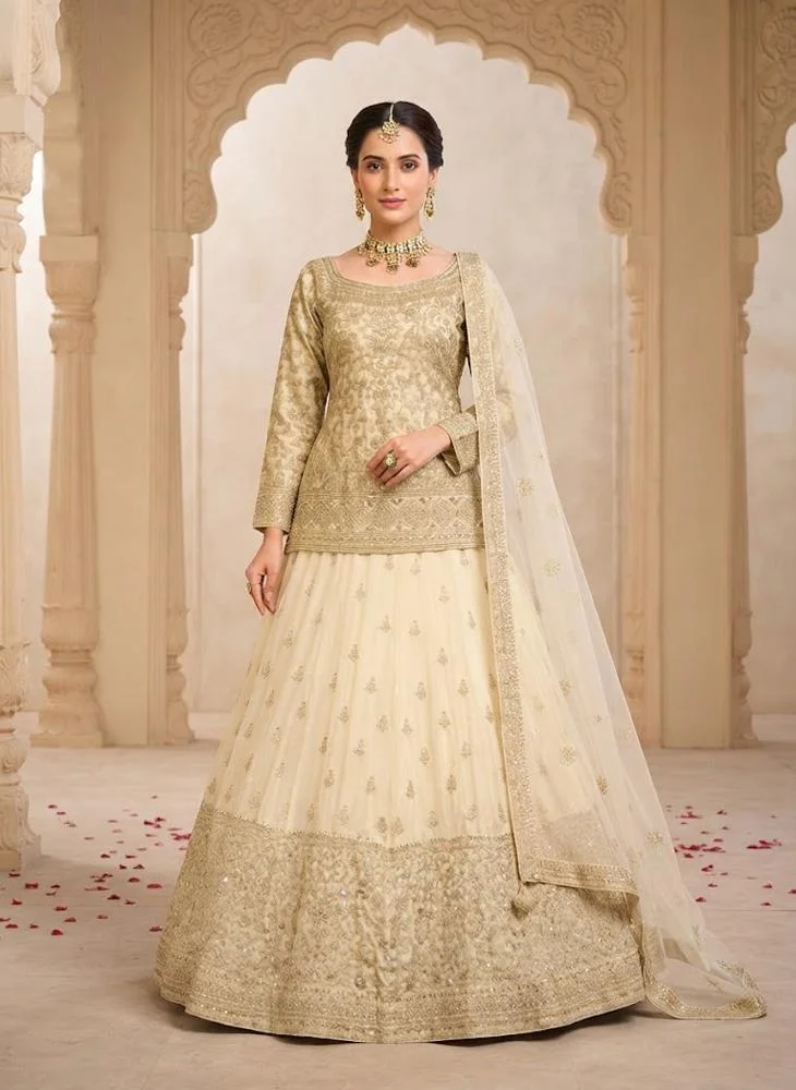 Viny VINY Beige 3-Piece Sequin Embroidered Lehenga Set – Women's Indian Ethnic Wear
