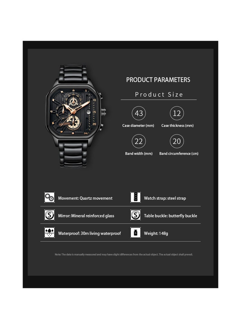 xozgdovg Men's watches high-end luminous waterproof watches men/ YBN-8010 all-black belt rose nail  - Image 3