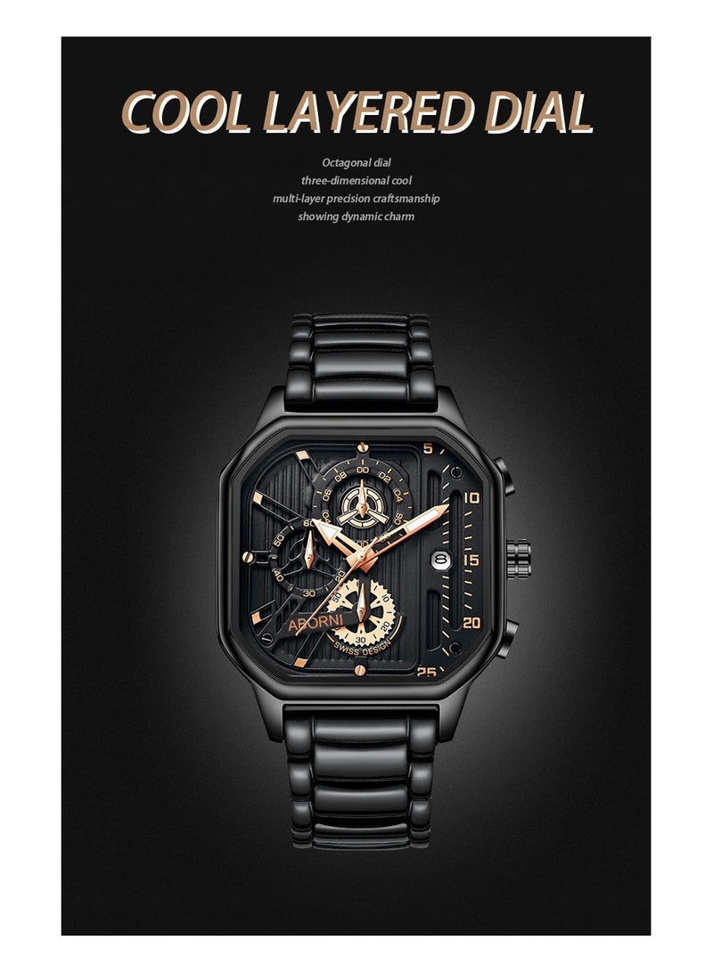 xozgdovg Men's watches high-end luminous waterproof watches men/ YBN-8010 all-black belt rose nail  - Image 2