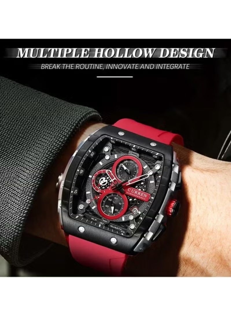 CURREN Men's Chronograph Luminous Sport Watch with Red Silicon - Image 5