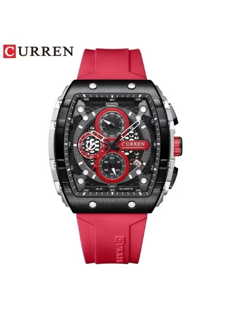 CURREN Men's Chronograph Luminous Sport Watch with Red Silicon - Image 1