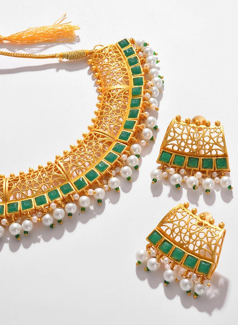 SOHI  Green Stone Beaded Artificial Jewellery Set for Women | Best Price UAE