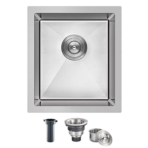 ROVATE Bar Sink, ROVATE 13 x 15 inch Undermount Bar or Kitchen Sink, Handmade Single Bowl T-304 Stainless Steel Small Wet Bar Sinks - Image 1