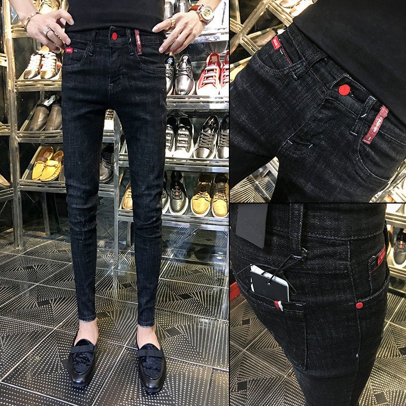Generic Autumn New Jeans Mens Fashionable Brand Slim-fit Stretch Skinny All-match Trousers Korean Style Trendy Long Pants for Teenagers Black 2025 Red Button Pants 