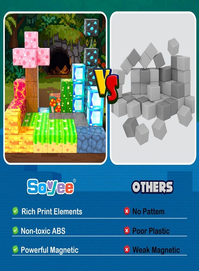 Soyee Magnetic Blocks 100 PCS Building Toys for Ages 4-8 9-12 3-5 Forest & Mine Theme Magnet Building Cubes STEM Sensory Toys for Kids Ages 3 4 5 6 7 8 9 10 11 12 Year Old Boys Girls Birthday Gifts - Image 2
