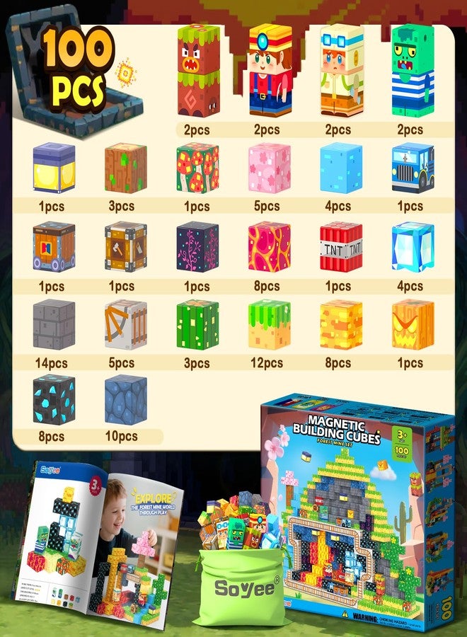 Soyee Magnetic Blocks 100 PCS Building Toys for Ages 4-8 9-12 3-5 Forest & Mine Theme Magnet Building Cubes STEM Sensory Toys for Kids Ages 3 4 5 6 7 8 9 10 11 12 Year Old Boys Girls Birthday Gifts - Image 5