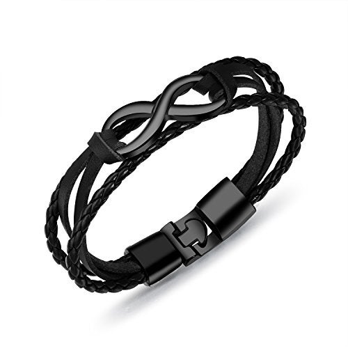 Eymi Unisex Leather Bracelet with Infinity Sign Symbolic Love Fashion Braided Wristband Bangle (C: 1 Pcs(Style 3)) - Image 1