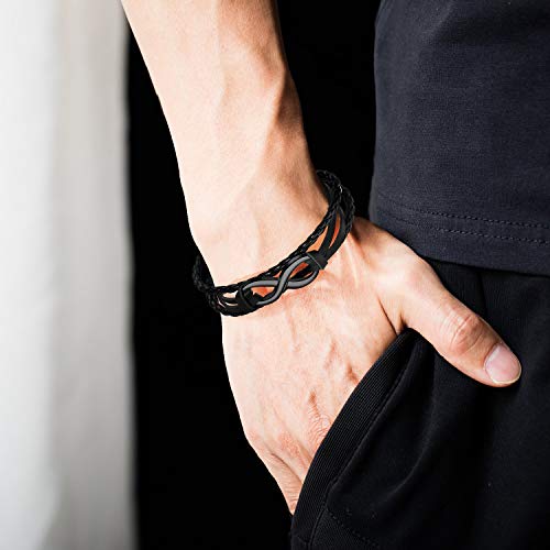 Eymi Unisex Leather Bracelet with Infinity Sign Symbolic Love Fashion Braided Wristband Bangle (C: 1 Pcs(Style 3)) - Image 2