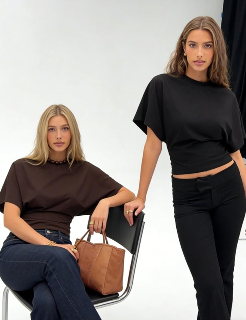 Lumister Shirts for Womens Crewneck Waist T-Shirt Casual Short Sleeve Workout Tops Solid Color Basic Tees(0781-2-BrownBlack-XS) - Image 3