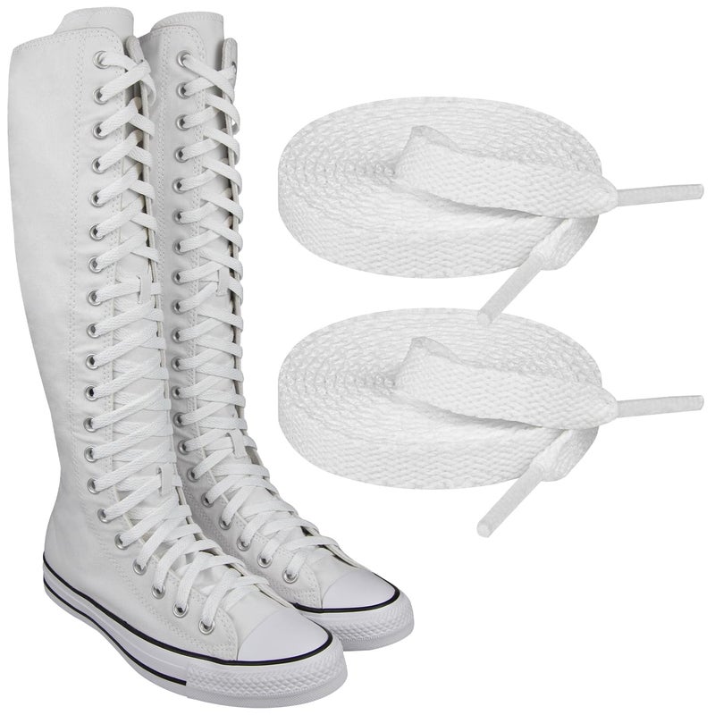 Endoto Shoelaces for Converse Knee High Sneakers 8MM Flat Long Laces Strings Replacement for Chuck Taylor All Star ShoesColorWhiteSize132Inch - Image 2