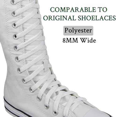 Endoto Shoelaces for Converse Knee High Sneakers 8MM Flat Long Laces Strings Replacement for Chuck Taylor All Star ShoesColorWhiteSize132Inch - Image 3