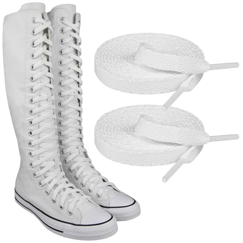 Endoto Shoelaces for Converse Knee High Sneakers 8MM Flat Long Laces Strings Replacement for Chuck Taylor All Star ShoesColorWhiteSize132Inch - Image 1