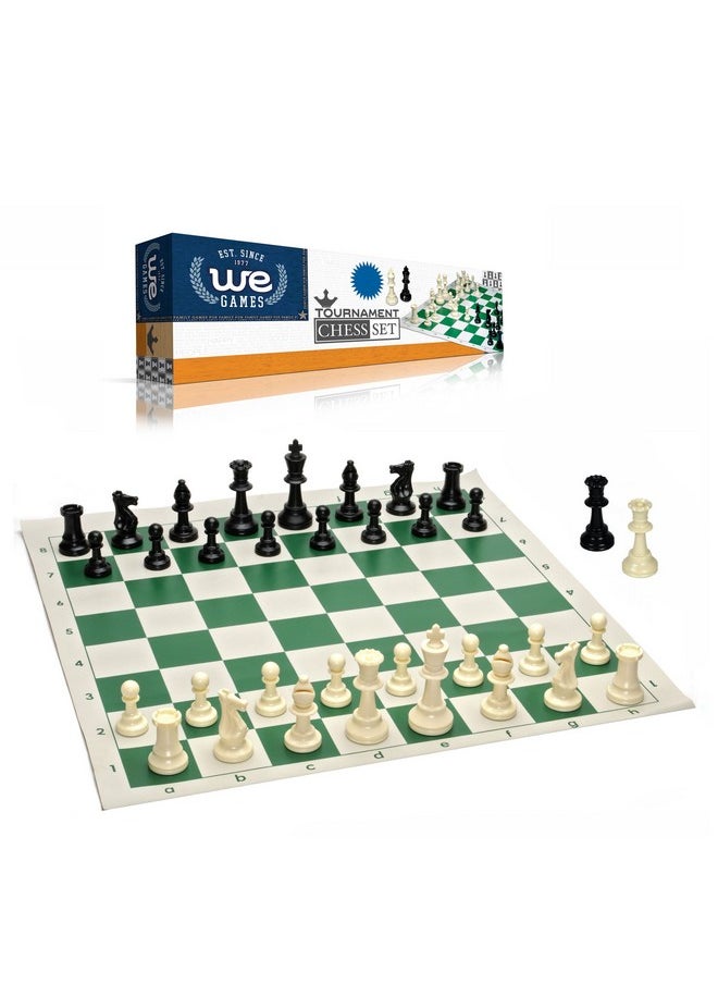 WE Games WE Games Best Value Tournament Chess Set w/ a Green Roll Up Vinyl Board, Plastic Pieces & Bag  - Image 2