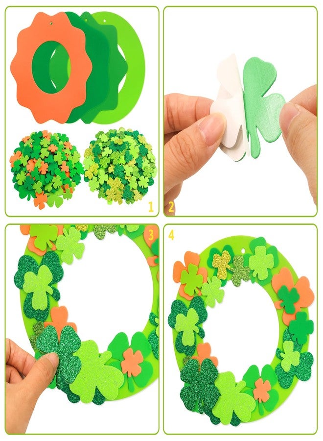 WorldBazaar St. Patrick’s Day Foam Wreath Craft Kits 16 Pack DIY Shamrock Foam Stickers Ornament Green Classroom Activities for Kids St Patrick Day Hanging Door Decor Arts Crafts Decoration - Image 4