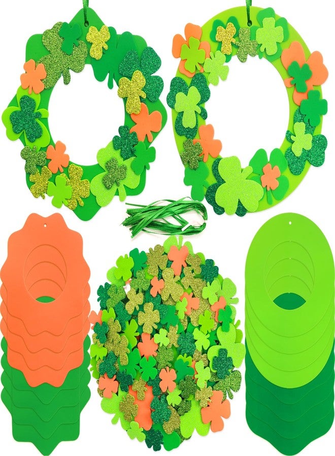 WorldBazaar St. Patrick’s Day Foam Wreath Craft Kits 16 Pack DIY Shamrock Foam Stickers Ornament Green Classroom Activities for Kids St Patrick Day Hanging Door Decor Arts Crafts Decoration - Image 1