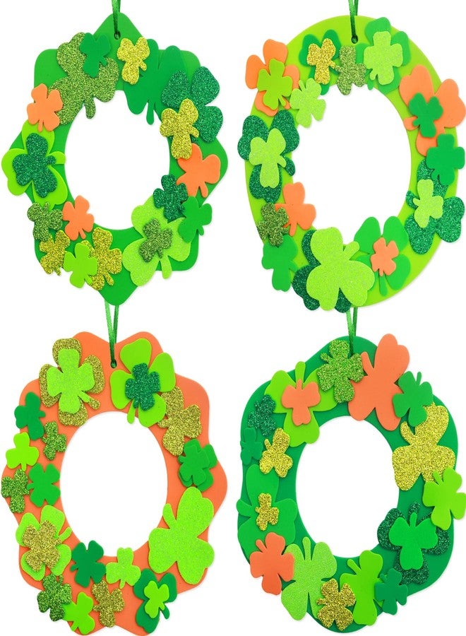 WorldBazaar St. Patrick’s Day Foam Wreath Craft Kits 16 Pack DIY Shamrock Foam Stickers Ornament Green Classroom Activities for Kids St Patrick Day Hanging Door Decor Arts Crafts Decoration - Image 2