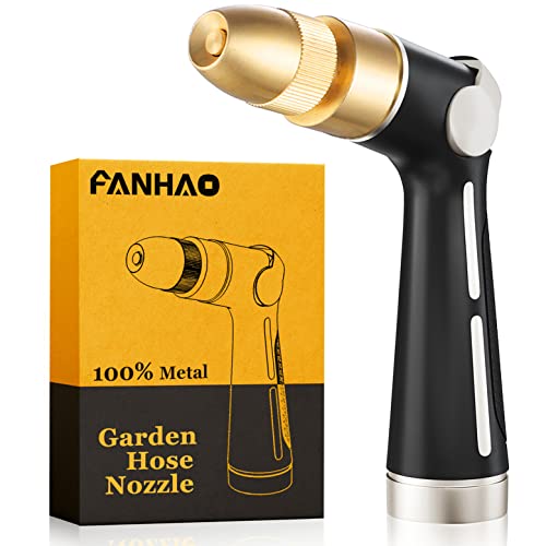 FANHAO Garden Hose Nozzle with High Pressure Jet, 100% Heavy Duty Metal Water Hose Sprayer, Thumb Flow Control, On Off Valve, Adjustable Spray Patterns for Garden Watering, Car and Pet Washing - Image 1
