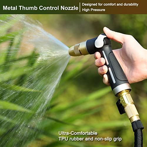 FANHAO Garden Hose Nozzle with High Pressure Jet, 100% Heavy Duty Metal Water Hose Sprayer, Thumb Flow Control, On Off Valve, Adjustable Spray Patterns for Garden Watering, Car and Pet Washing - Image 2