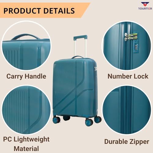 TOURTIER Hard-Shell Luggage Trolley Bag with 360° Spinner Wheels, Large Capacity Travel Carry-On Suitcase (Style-2, Lakeblue, 20 INCH) - Image 3