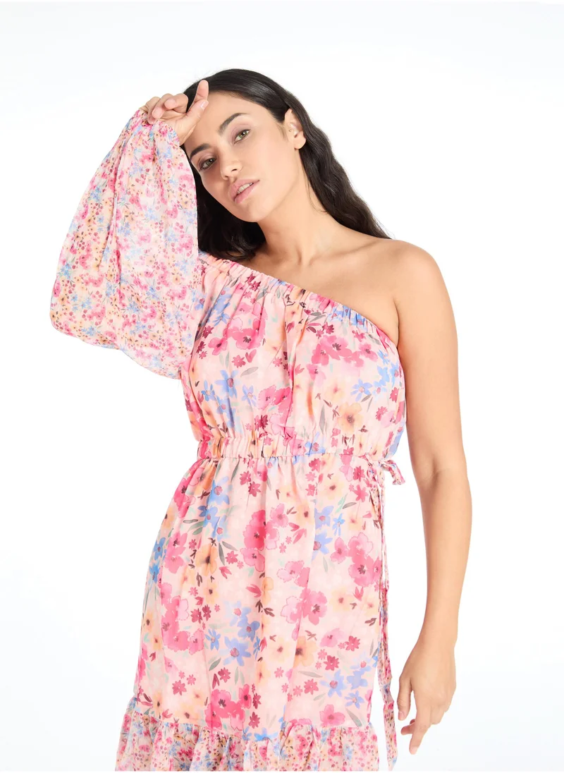The Label Life Floral One-Shoulder Dress