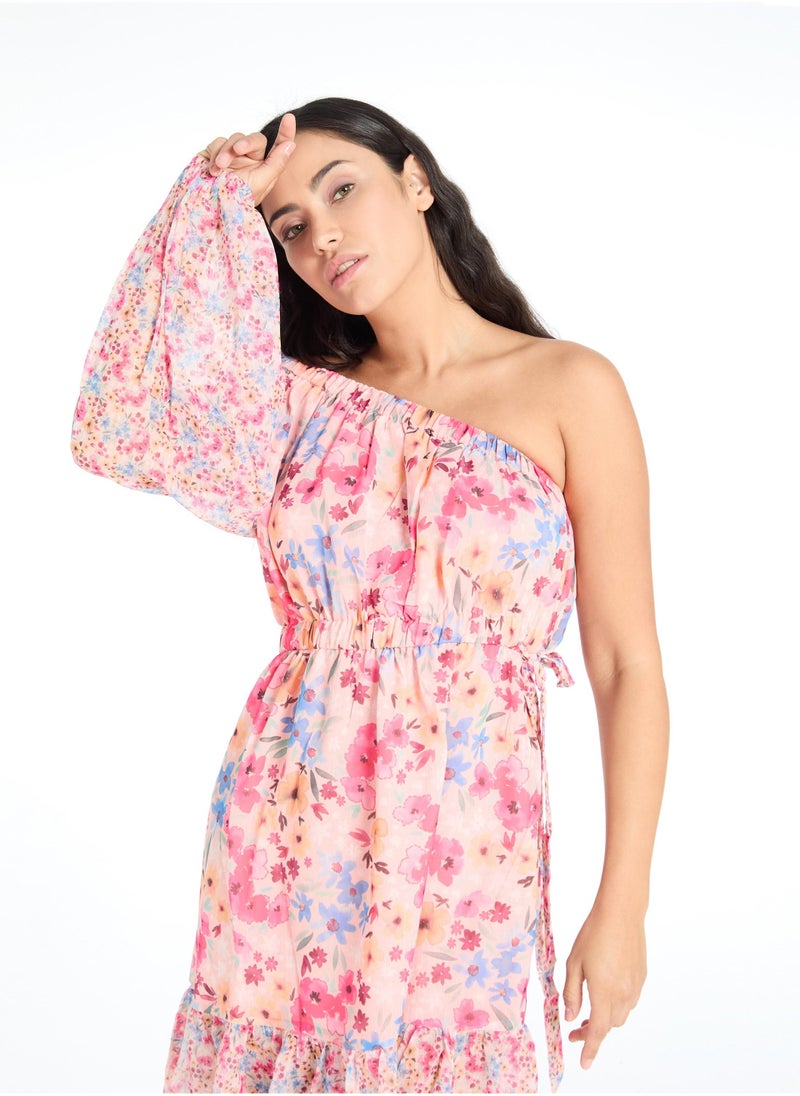 The Label Life Floral Chiffon One Shoulder Dress – Chic & Flowy  - Image 3