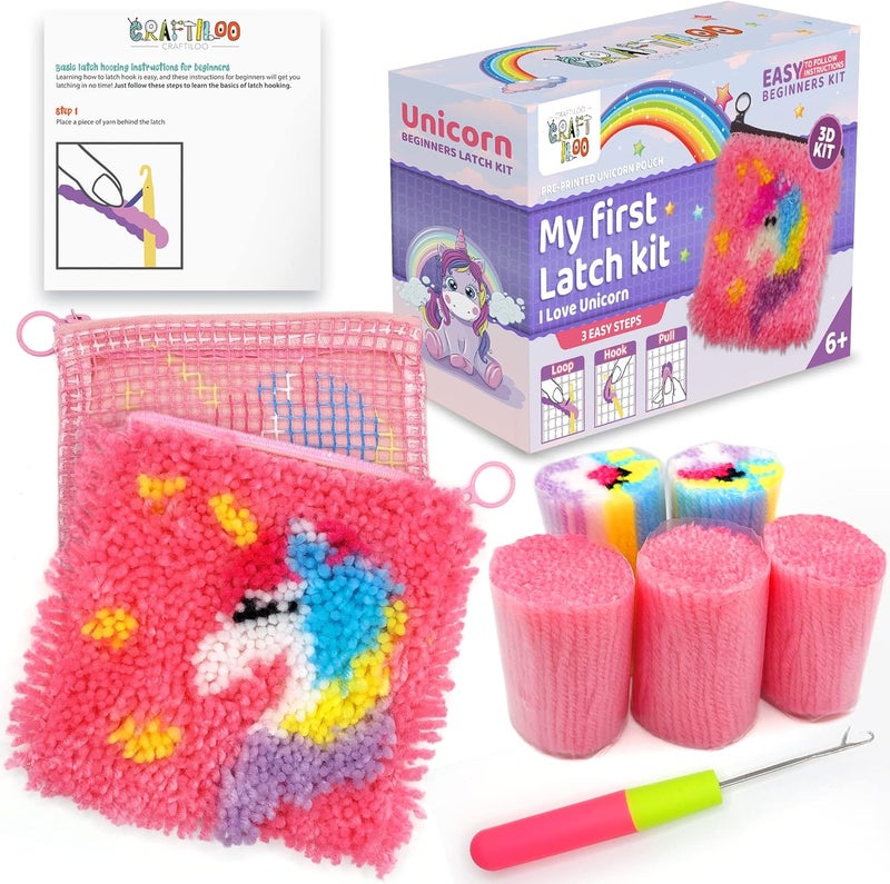 CRAFTILOO DIY Rug 3D Unicorn Pouch Latch Hook Kits for Kids Sewing Set for Girls Beginners Latchkits Ages 6-12 - Image 1