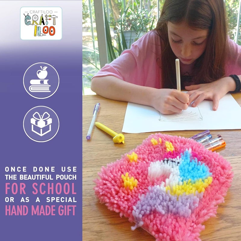 CRAFTILOO DIY Rug 3D Unicorn Pouch Latch Hook Kits for Kids Sewing Set for Girls Beginners Latchkits Ages 6-12 - Image 3