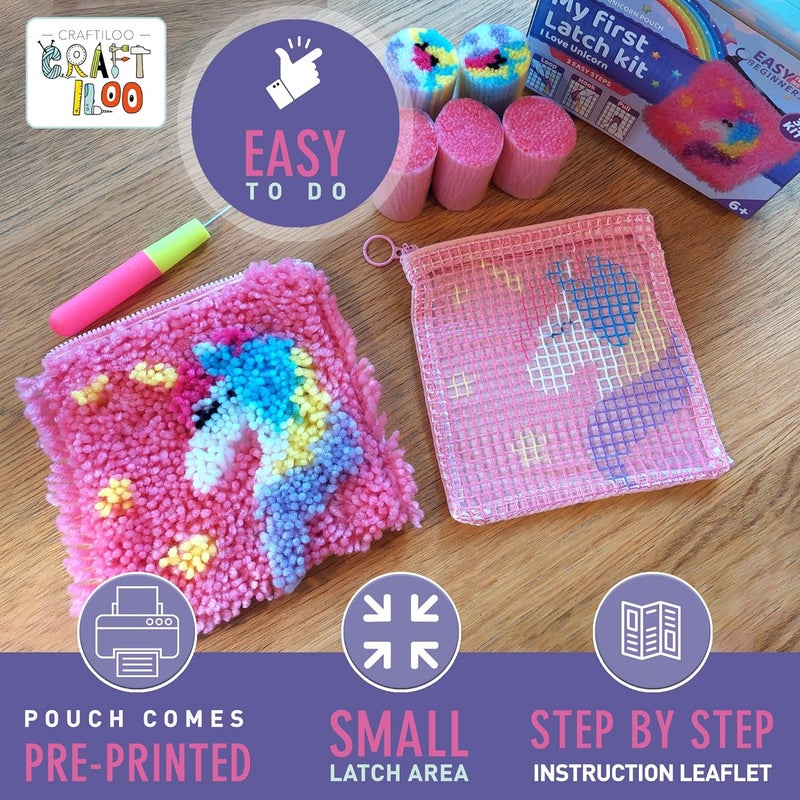 CRAFTILOO DIY Rug 3D Unicorn Pouch Latch Hook Kits for Kids Sewing Set for Girls Beginners Latchkits Ages 6-12 - Image 2