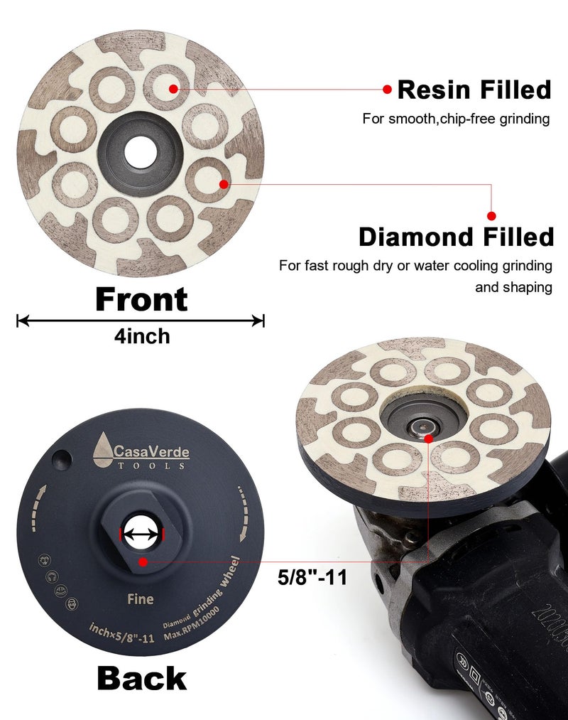 Casaverde Tools 4" Flat Resin Diamond Cup Wheelsï¼ŒDiamond Cup Wheels with 5/8â€œ-11 Thread for Graniteï¼ŒMarble and Engineered Stone - Image 3