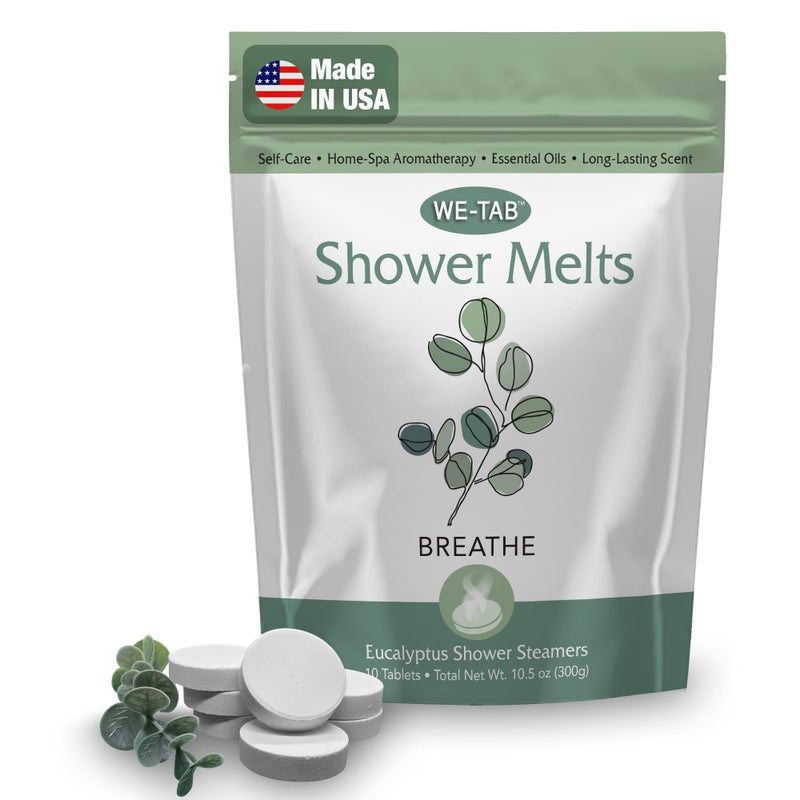 We-Tab Shower Steamers 10-pk with Essential Oil Aromatherapy to Breathe Clear, Long Lasting Eucalyptus Scent, for Relaxation, Stress & Sinus Relief and Self Care. Great for Flu & Cold Season. - Image 1