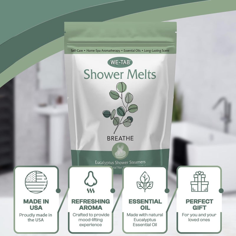 We-Tab Shower Steamers 10-pk with Essential Oil Aromatherapy to Breathe Clear, Long Lasting Eucalyptus Scent, for Relaxation, Stress & Sinus Relief and Self Care. Great for Flu & Cold Season. - Image 2