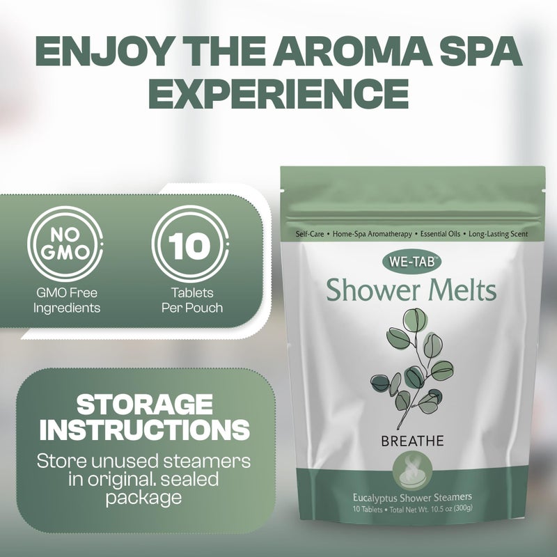 We-Tab Shower Steamers 10-pk with Essential Oil Aromatherapy to Breathe Clear, Long Lasting Eucalyptus Scent, for Relaxation, Stress & Sinus Relief and Self Care. Great for Flu & Cold Season. - Image 5