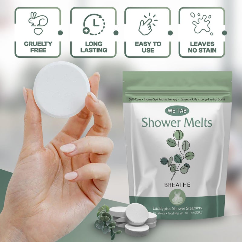 We-Tab Shower Steamers 10-pk with Essential Oil Aromatherapy to Breathe Clear, Long Lasting Eucalyptus Scent, for Relaxation, Stress & Sinus Relief and Self Care. Great for Flu & Cold Season. - Image 3